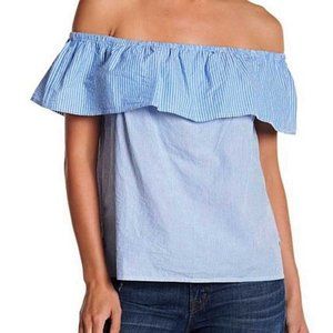 Lucky Brand Small Off Shoulder Blue White Striped Top